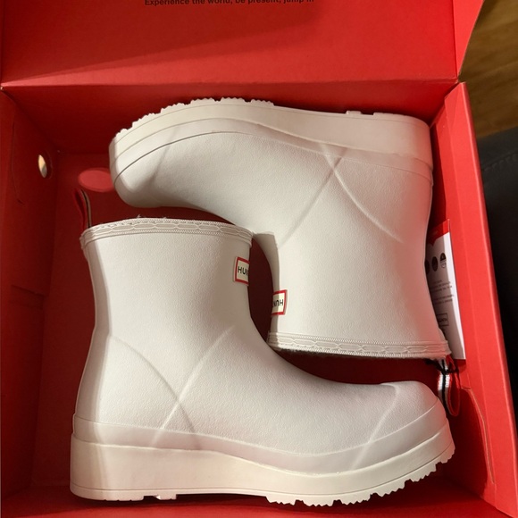 Hunter Play Short Faux Shearling Lined Waterproof Rain Boot 7 White Willow - Picture 6 of 10